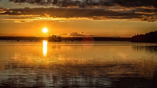 Primeros Planos Puesta Sol Del Lago Sueco Verano — Foto de Stock