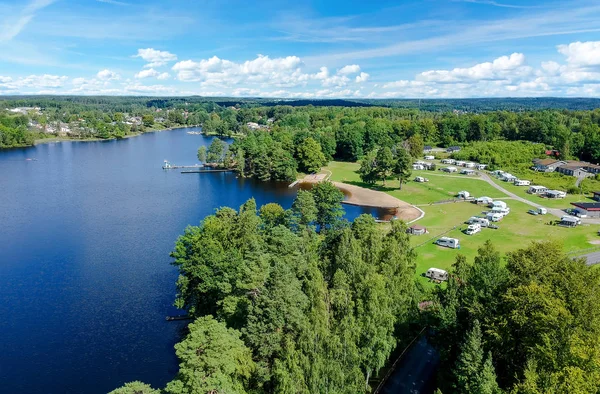 Lindo Lago Sueco Com Local Acampamento — Fotografia de Stock