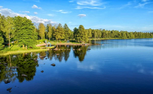Szwedzki Jezioro Lato Odbicie Widok Lotu Ptaka — Zdjęcie stockowe
