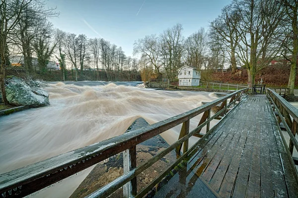 Bro Över Morrum River Vinterlandskap — Stockfoto