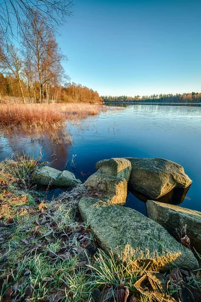 Vertikal Syn Svenska Sjö Vintermorgon — Stockfoto