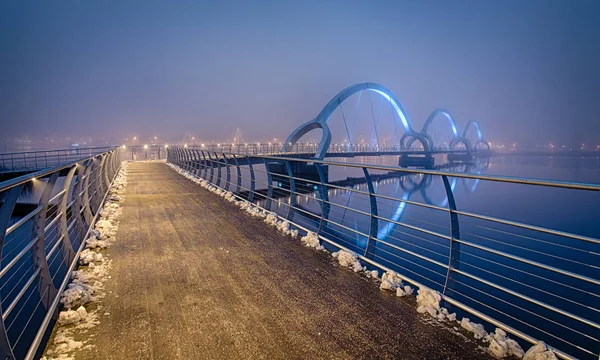 Solvesborg Fußgängerbrücke Der Nacht — Stockfoto