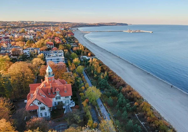 Sopot Şehir Deniz Kıyısı Havadan Görünümü — Stok fotoğraf