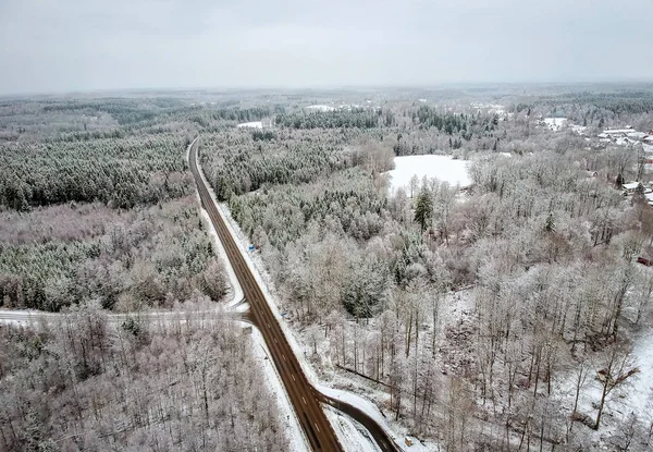 Camino Sueco Invierno Vista Aérea —  Fotos de Stock