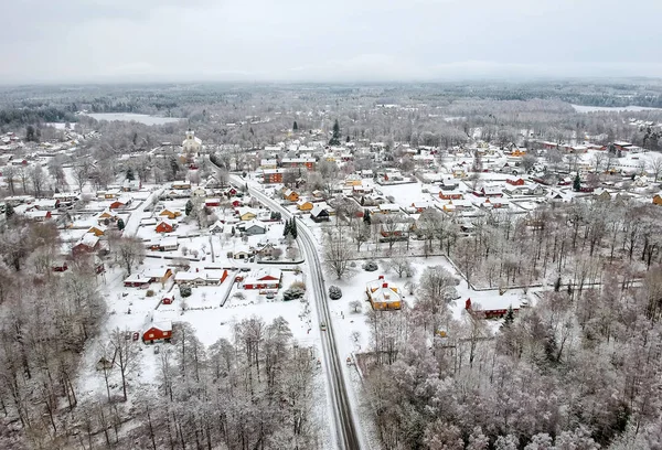 Road Swedish Village Winter Scenery — Stock Photo, Image