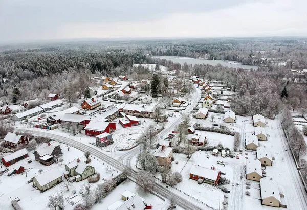 瑞典村庄在冬天风景 — 图库照片