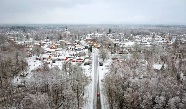 Winterpanorama Aus Der Luft Über Schwedischem Dorf — Stockfoto