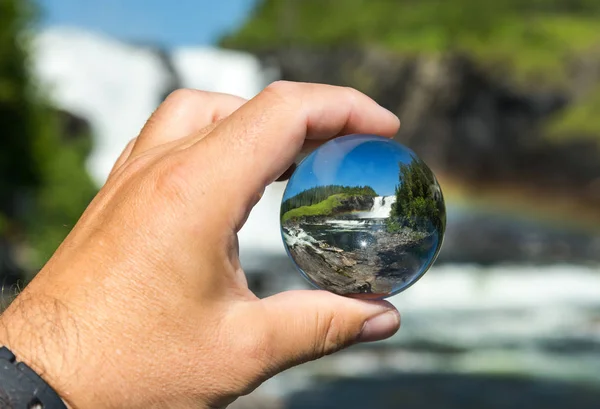 Tannforsen Zweedse Grootste Waterval Trough Kristallen Bol — Stockfoto