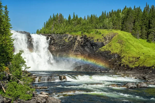 Tannforsen Wasserfall Mit Sommer Regenbogen — Stockfoto