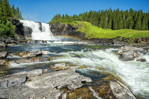 Summer Panorama Landscape Tannforsen Waterfall — Stock Photo, Image