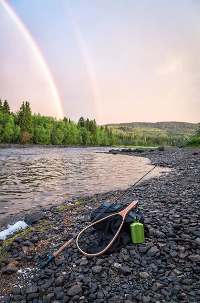 Pêche Montagne Dans Une Belle Nature — Photo