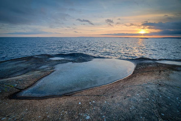 Pôr Sol Inverno Sobre Costa Sul Suécia — Fotografia de Stock