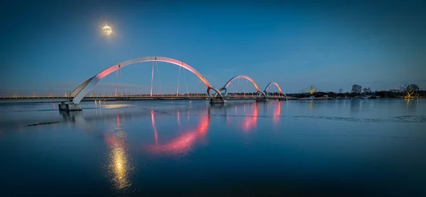 Solvesborg Bridge Night Panorama Suecia — Foto de Stock