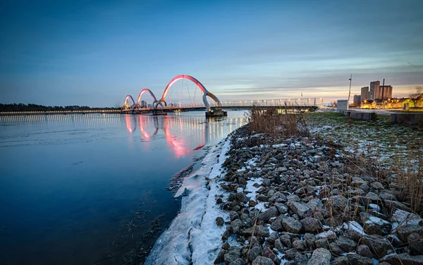 Bahía Invierno Solvesborg Con Puente Peatonal — Foto de Stock