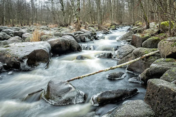 Vinter Cascade Morrum River Sverige — Stockfoto