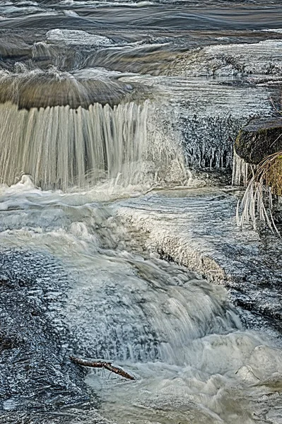 Zimowe Kaskady Rzece Morrum Szwecja — Zdjęcie stockowe