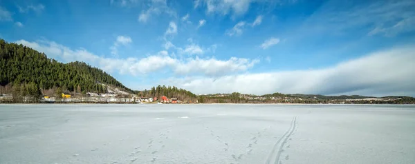 March Panorama Landscape Norwegian Mountain Lake Scenery — Stock Photo, Image