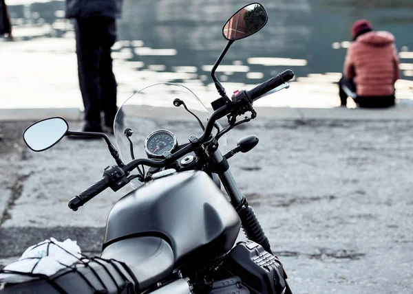Motorcykel Efter Lång Resa Nära Havet — Stockfoto