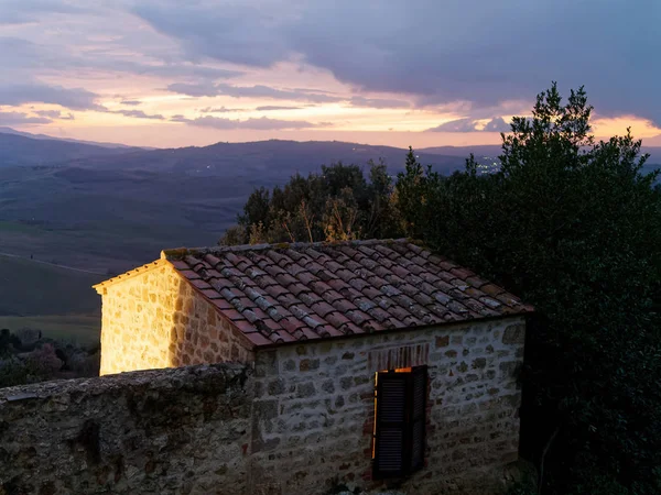 Nagyon Szép Kilátás Pienza Középkori Falu Val Orcia Olaszország — Stock Fotó