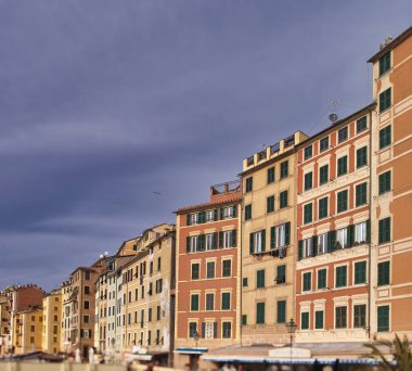 Scenic Mediterranean riviera coast. Panoramic view of Camogli to