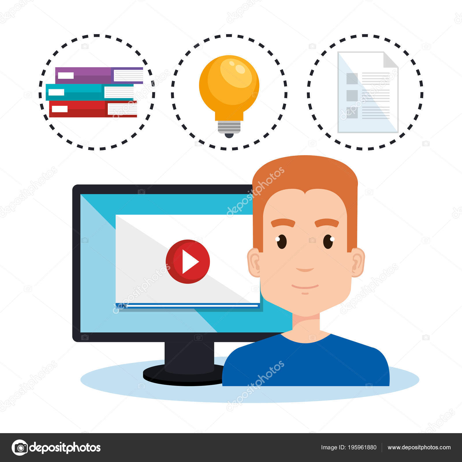 Student Using Computer Desktop Electronic Education Stock Vector