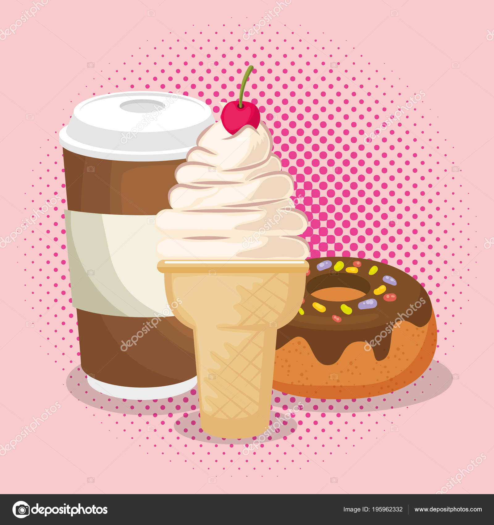 Ice cream and donut with coffee Stock Vector Image by ©yupiramos 195962332