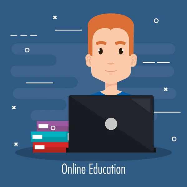 Student za pomocą laptopa edukacji elektronicznej — Wektor stockowy