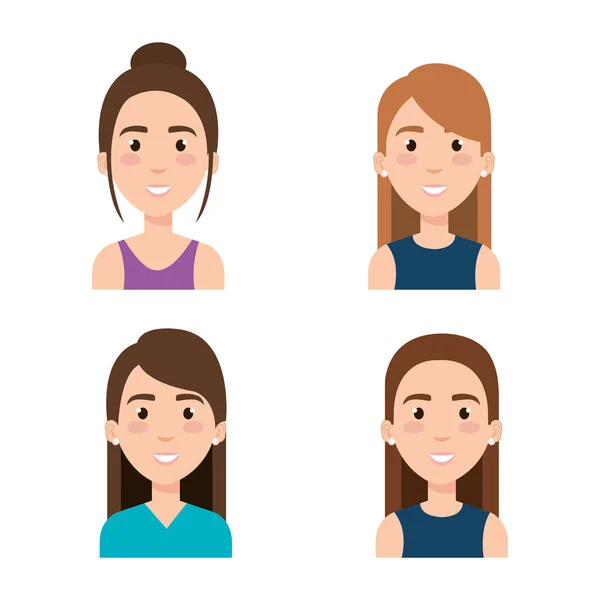 Group of young girls avatars — Stock Vector