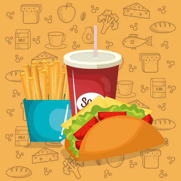 Delicioso menu de fast food — Vetor de Stock