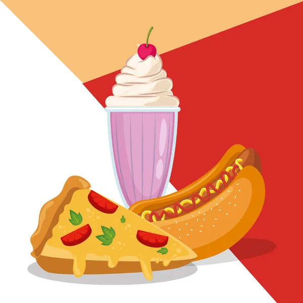 Hot dog y pizza con helado — Archivo Imágenes Vectoriales