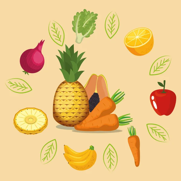 Obst und Gemüse gesunde Ernährung — Stockvektor
