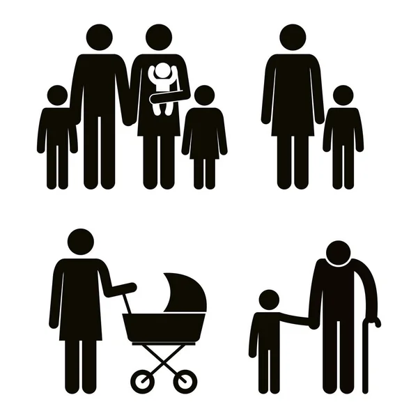 Group of family members avatars silhouettes — Stock Vector