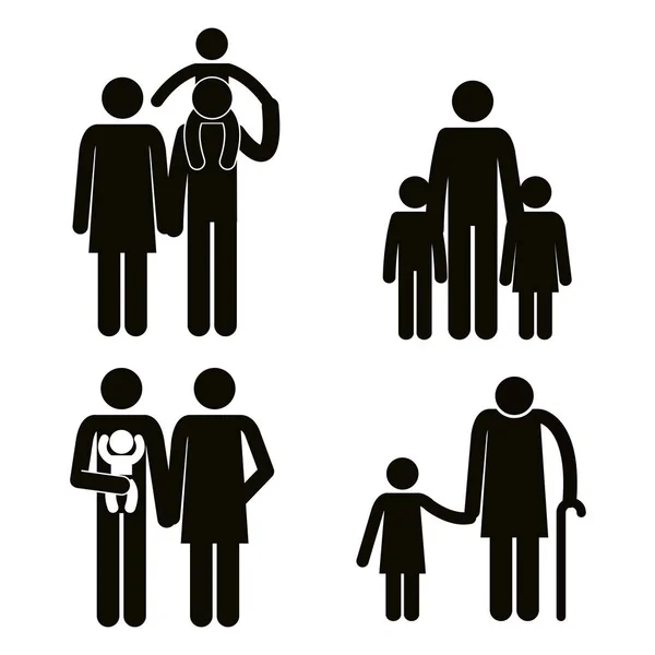 Skupina rodinných příslušníků avatary siluety — Stockový vektor