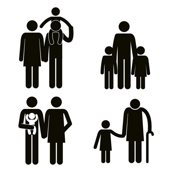 Groep van familieleden avatars silhouetten — Stockvector