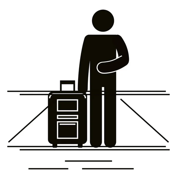 Figure voyageur humain avec avatar silhouette valise — Image vectorielle