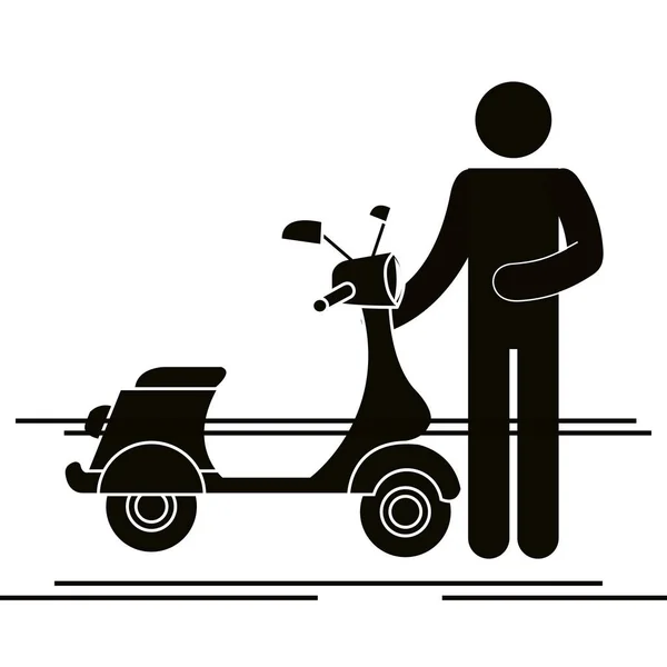 Scooter motorcycle with driver silhouette — Stock Vector