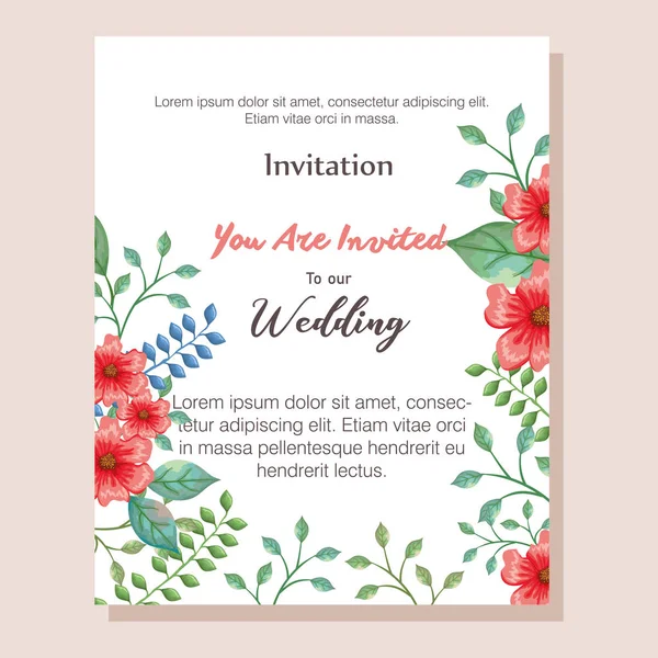 Flowers and leafs invitation card — Stock Vector