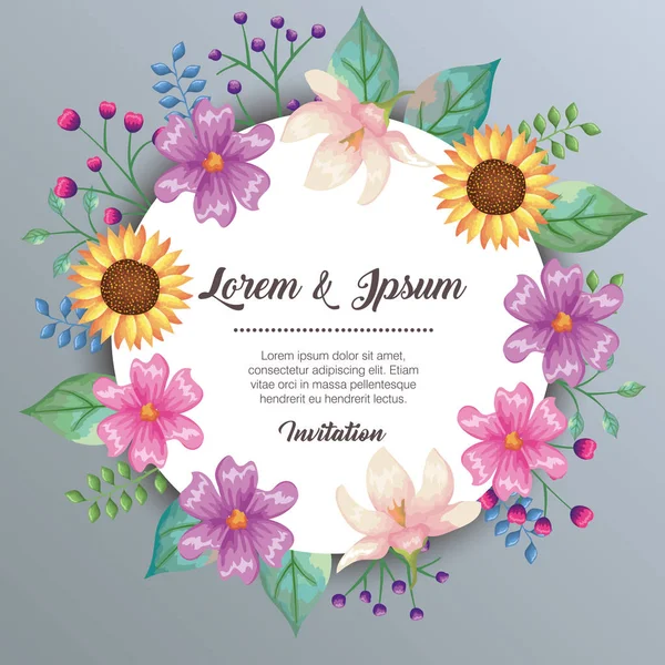 Flores e folhas cartão de convite — Vetor de Stock