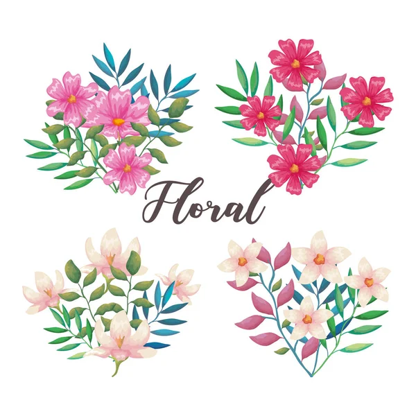 Flowers and leafs set decorative icons — Stock Vector