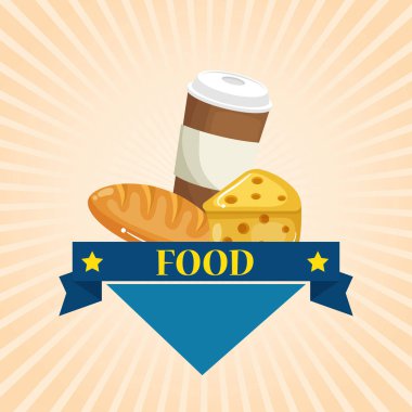 ekmek ve peynir vektör çizim tasarım ile kahve