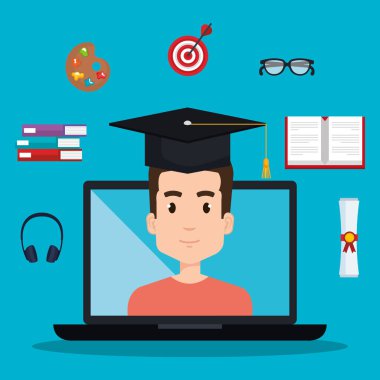 Öğrenci dizüstü elektronik eğitim kullanarak