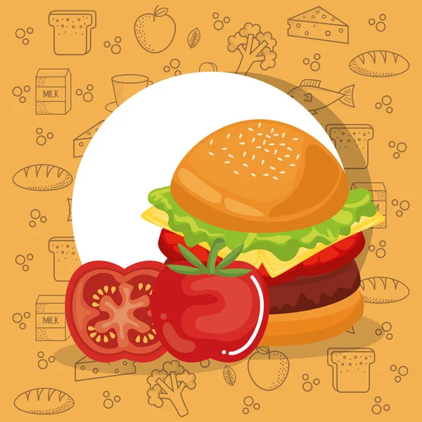 Hamburger and tomatoes fast food — Stock Vector