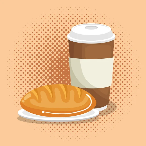 Café con pan comida — Vector de stock