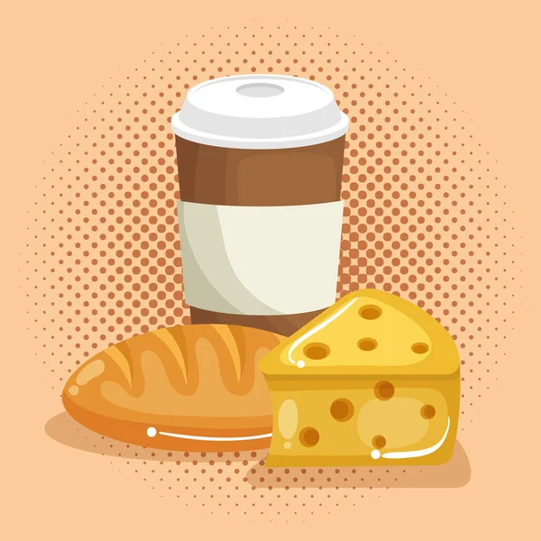 Café con pan y queso — Vector de stock
