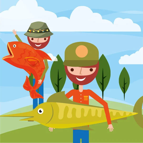 Fisherman fishing cartoon — Stock Vector