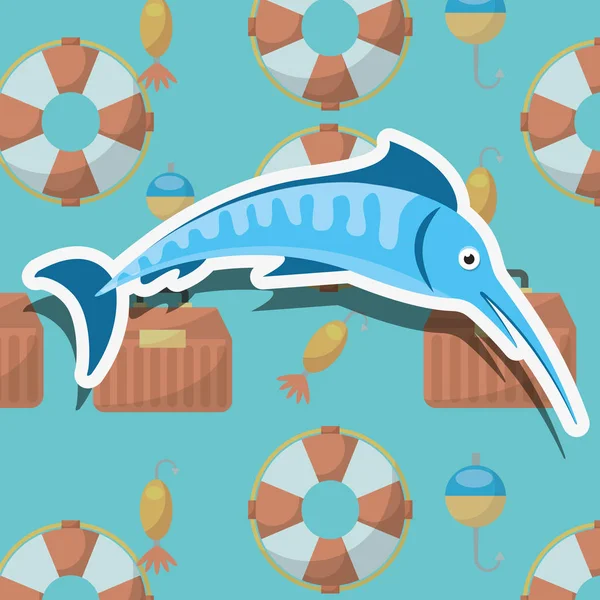 Pesca de peces dibujos animados — Vector de stock