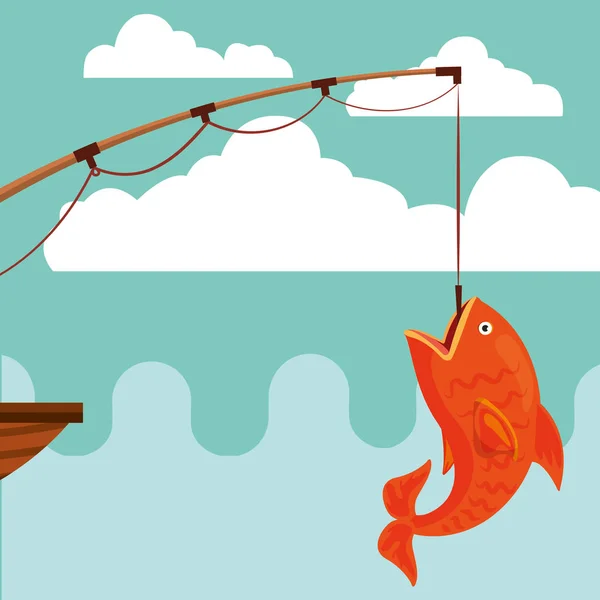 Fish fishing cartoon — Stock Vector