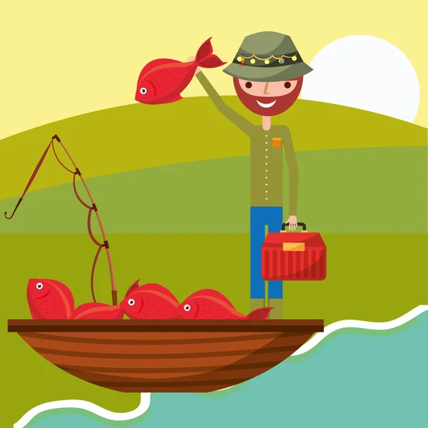 Fishing people cartoon — Stock Vector