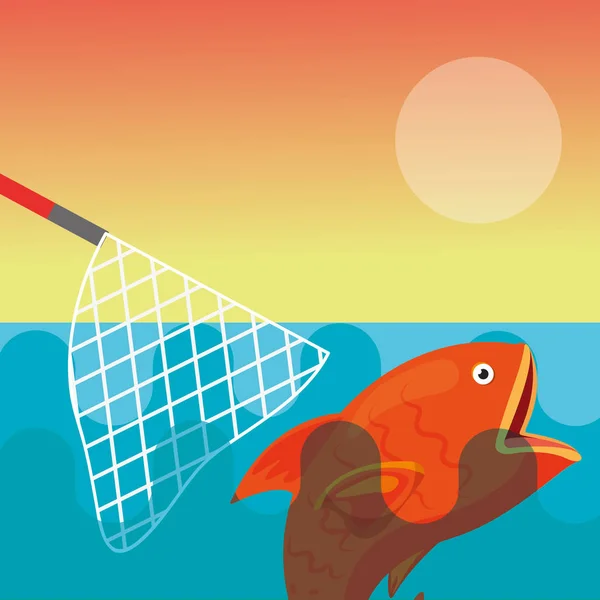 Balıkçılık Balık karikatür — Stok Vektör