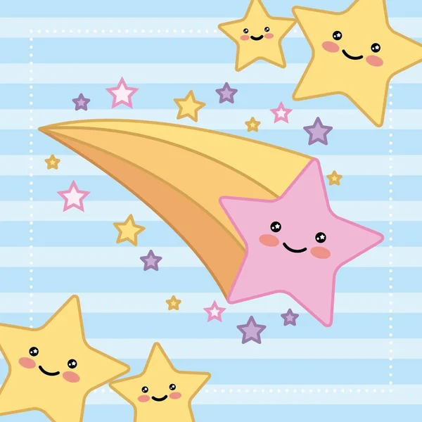 Kawaii Estrelas Brilhante Feliz Cartoon Vetor Ilustração — Vetor de Stock